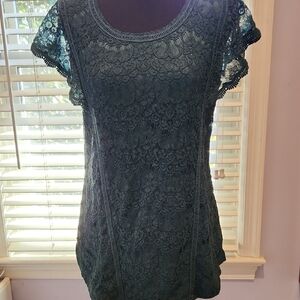 Isaac Mizrahi Deep Green Ruffled Cap Sleeve Blouse